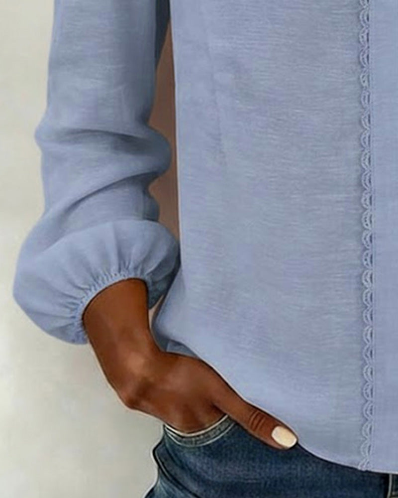 Effen Top Met V-Hals En Patchworkdetail