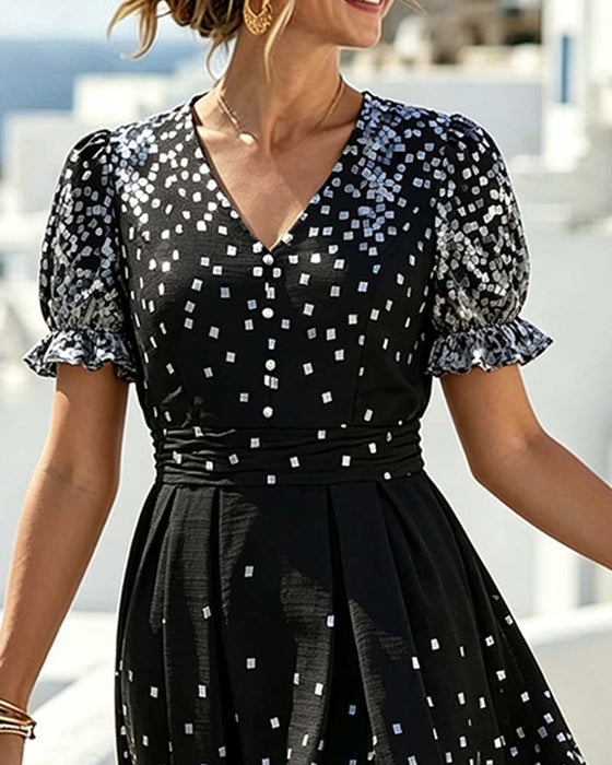 Jurk V-Hals Taille Ballon Mouw