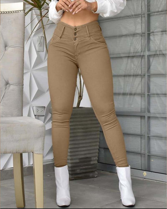 Broek Hoge Taille Zak Knoop Smal