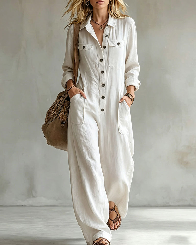 Jumpsuit Effen Kleur Lange Mouwen