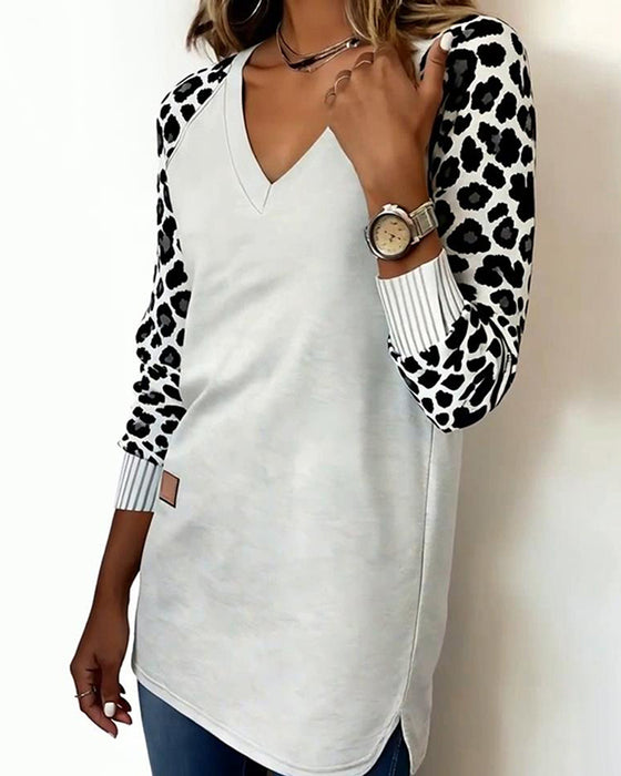 Middellange Sweatshirt Met V-Hals En Luipaardprint