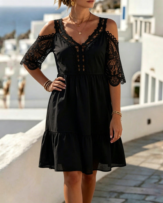 Jurken Kant Off-Shoulder Gelaagd Kort