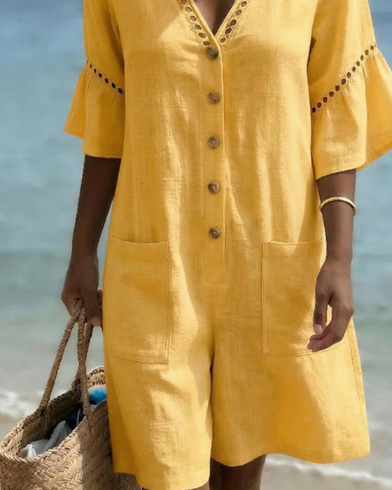 Jumpsuit V-Hals Effen Uitgeknipt