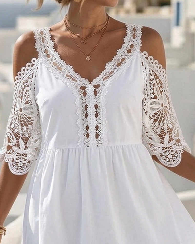 Jurken Kant Off-Shoulder Gelaagd Kort