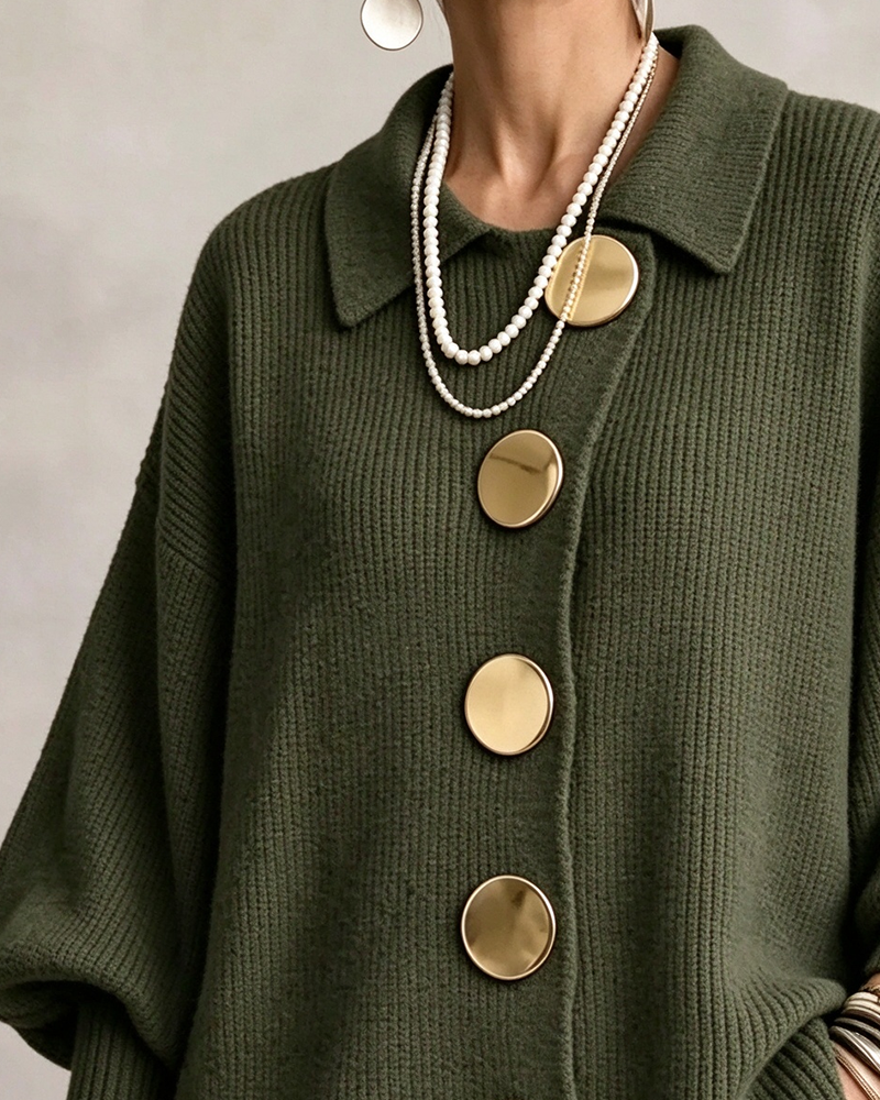 Cardigan Grote Metalen Knoop Reverse