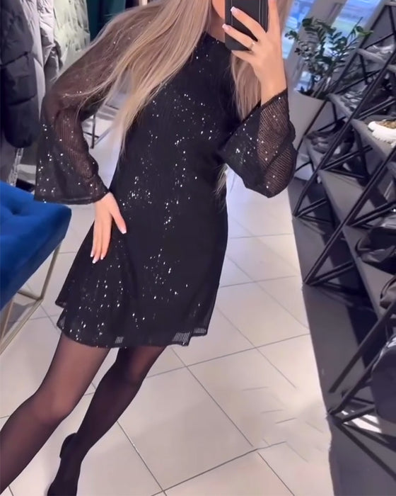 Jurk Temperament Pailletten Lange Mouwen Slim