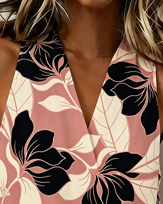 Blouse Bloemen Halter Trekkoord Mouwloos