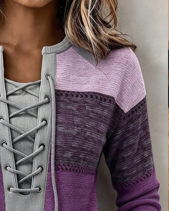 Sweatshirt Strik Gestreept Kleurblok Getailleerd