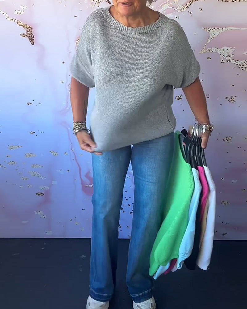 Casual losse pullover met effen kleur en ronde hals