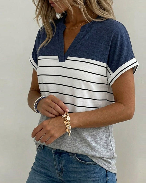 T-Shirt V-Hals Contrast Streep