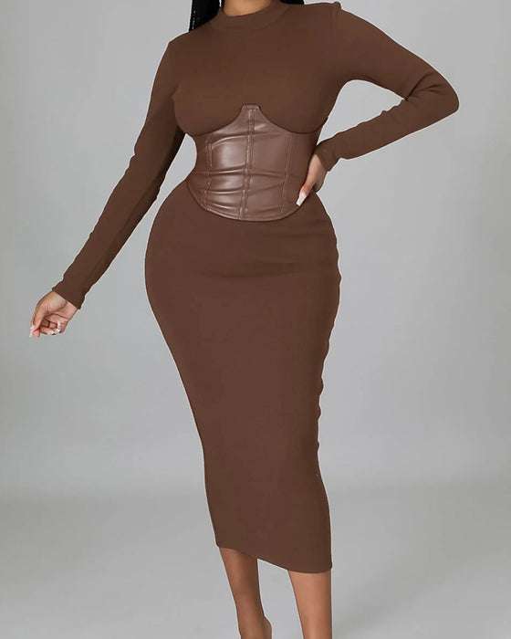 Jurk In Effen Kleur Met Paneeldetails En Bodycon Pasvorm