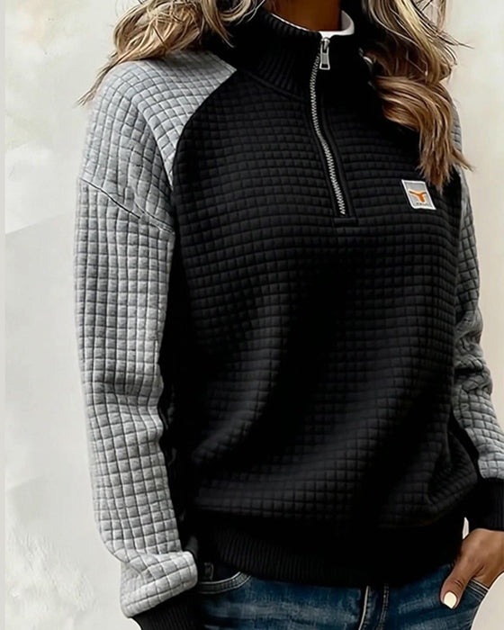 Trui Staande Kraag Wafel Kleurblok