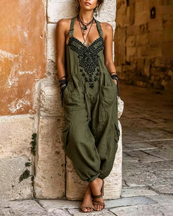 Casual Jumpsuit Met Zakken En Print
