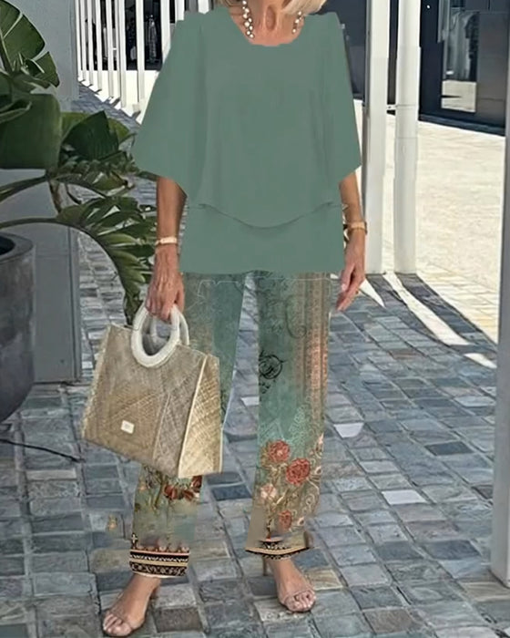 Set Fashion Gedrukte Rechte Broek