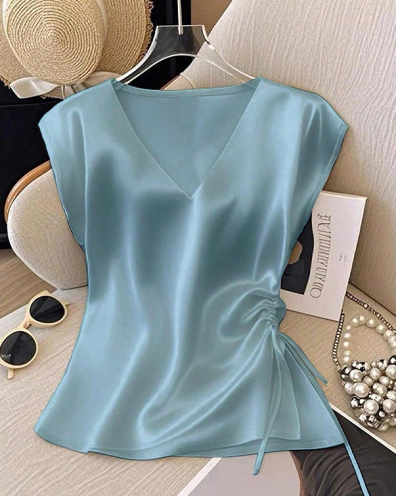 Blouse V-Hals Trekkoord Mouwloos