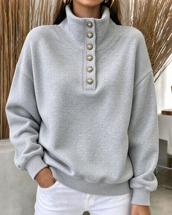 Sweatshirt Hoge Kraag Geknoopt Lange Mouw