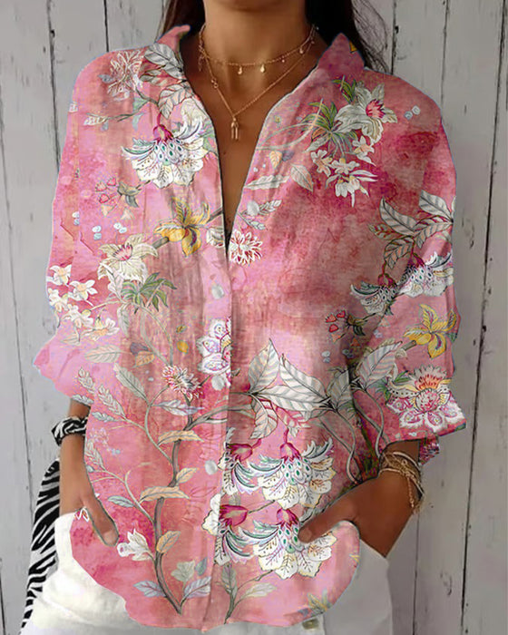 Overhemd Mode Bedrukt Omgeslagen Kraag