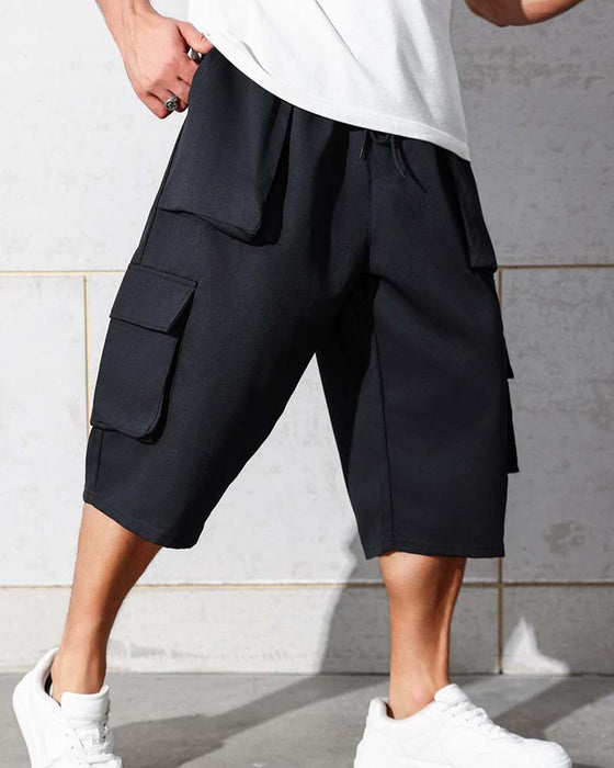 Broek Elastische Taille Zak Effen Kleur Cargo