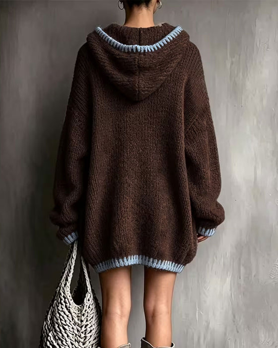 Trui Jurk Contrast Trekkoord Capuchon