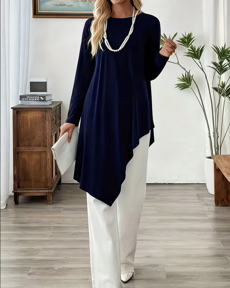 Top Asymmetrisch Middenlang Effen