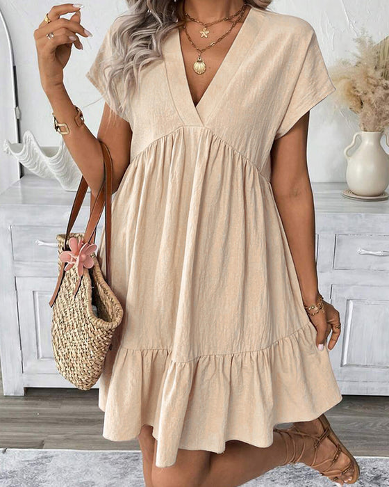 Jurk Effen V-Hals Ruffle-Afzetting