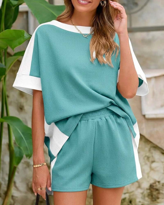 Set Kleurblok Korte Mouw Shorts Casual
