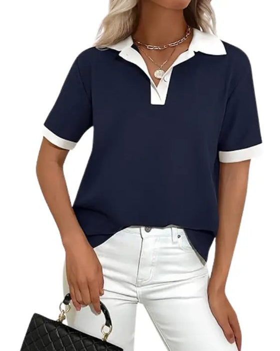 T-Shirt Polo Kraag Kleurblok Korte Mouw