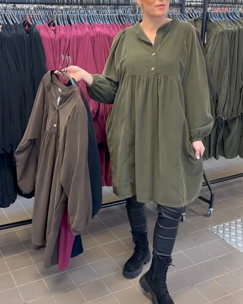 Geknoopte Jurk Met V-Hals En Lange Mouwen