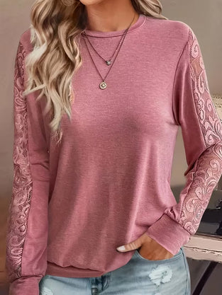 Top Kant Stiksels Modieus Lange Mouw