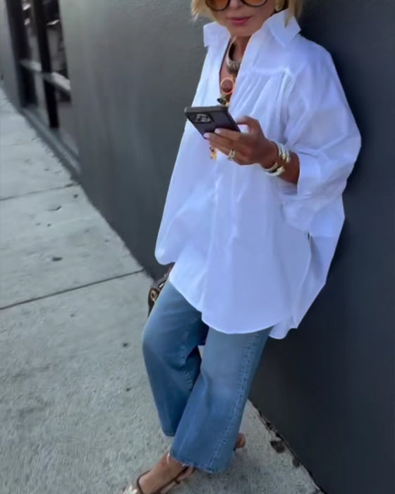 Overhemd Mode Losse Pasvorm Gekraagd