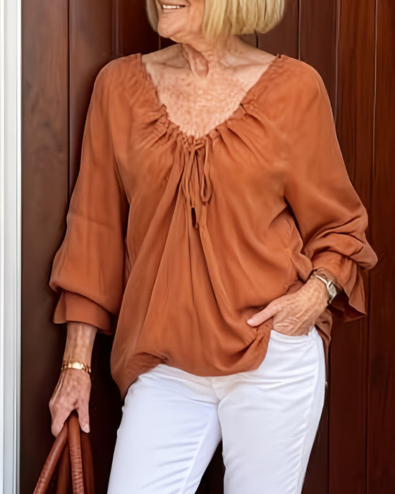 Blouse V-Hals Gerimpeld Strik Casual