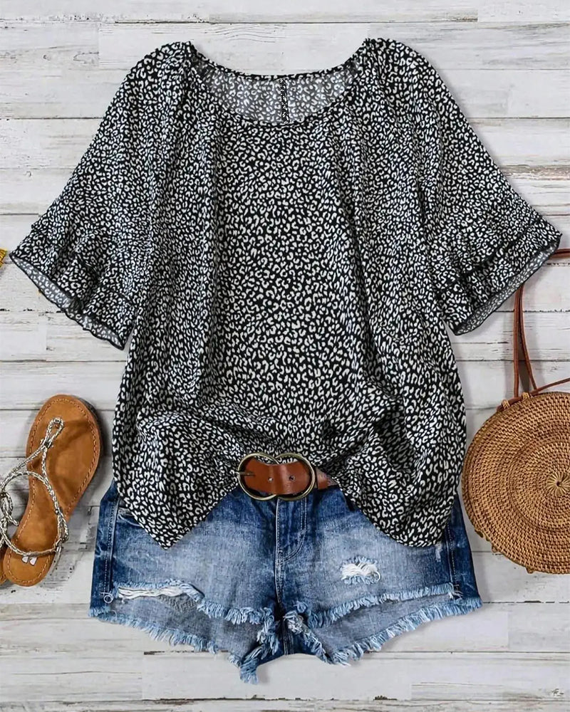 Blouse Ruffle Rondhals Landelijke Stijl