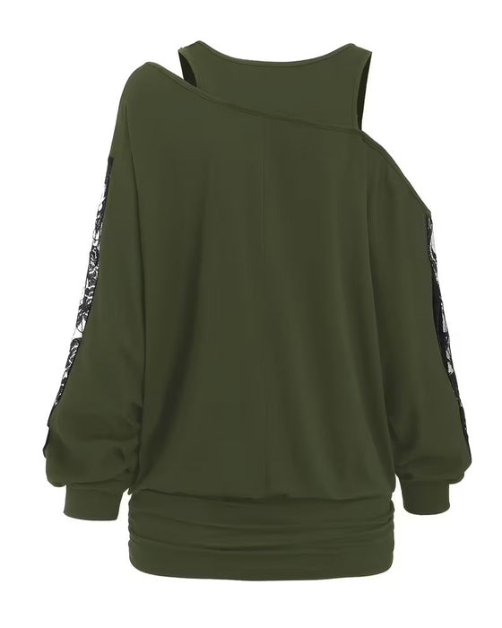 Blouse Asymmetrische Hals Kant Paneel