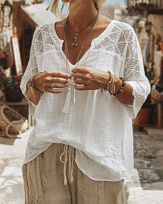Blouse Effen Paneel V-Hals