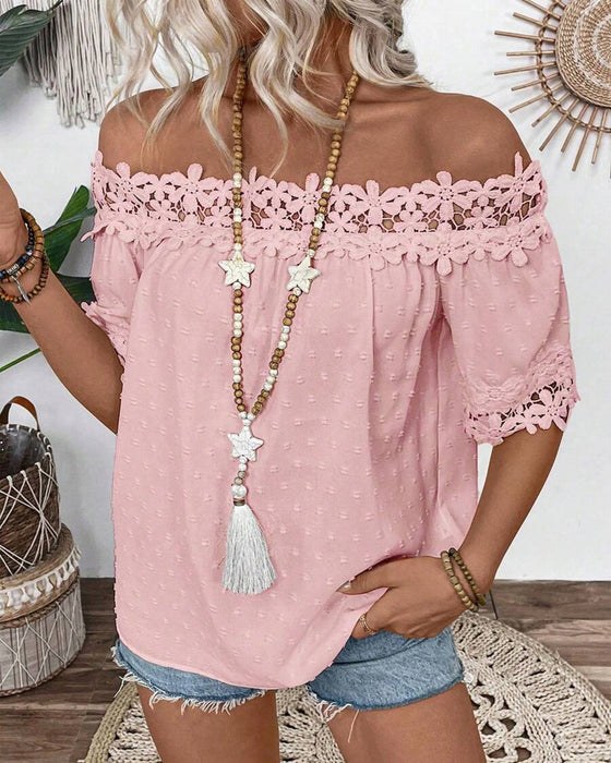 Blouse Een-shouder Kant 3D-bloem