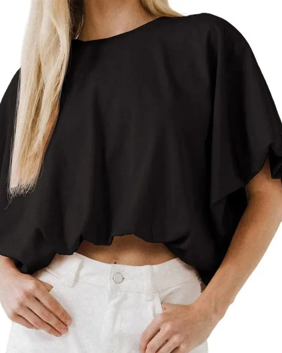 Top Effen Kleur Pofmouw Cropped
