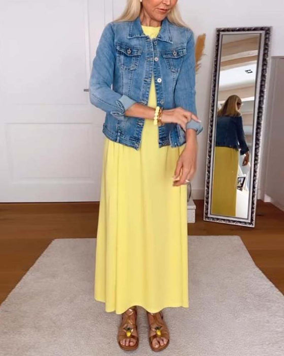 Jurk Casual Ronde Hals Effen Kleur Rechte