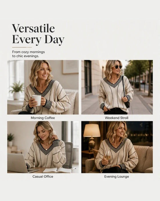 Pullover Trui Casual Loose Fit Streep