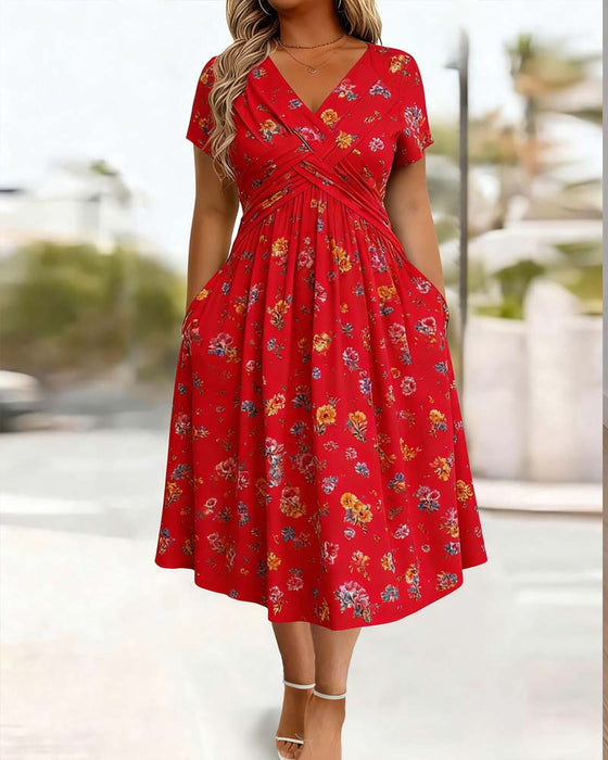 Jurk Bloemen Twist Korte Mouw