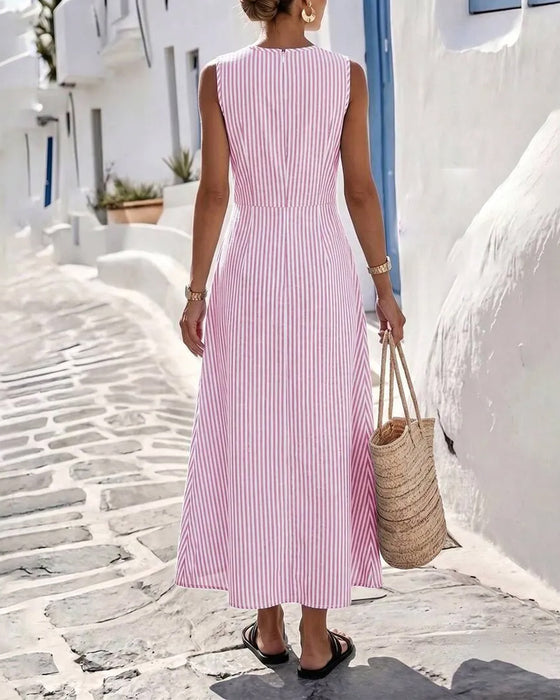 Jurk Streep Twist Taille Mouwloos Maxi