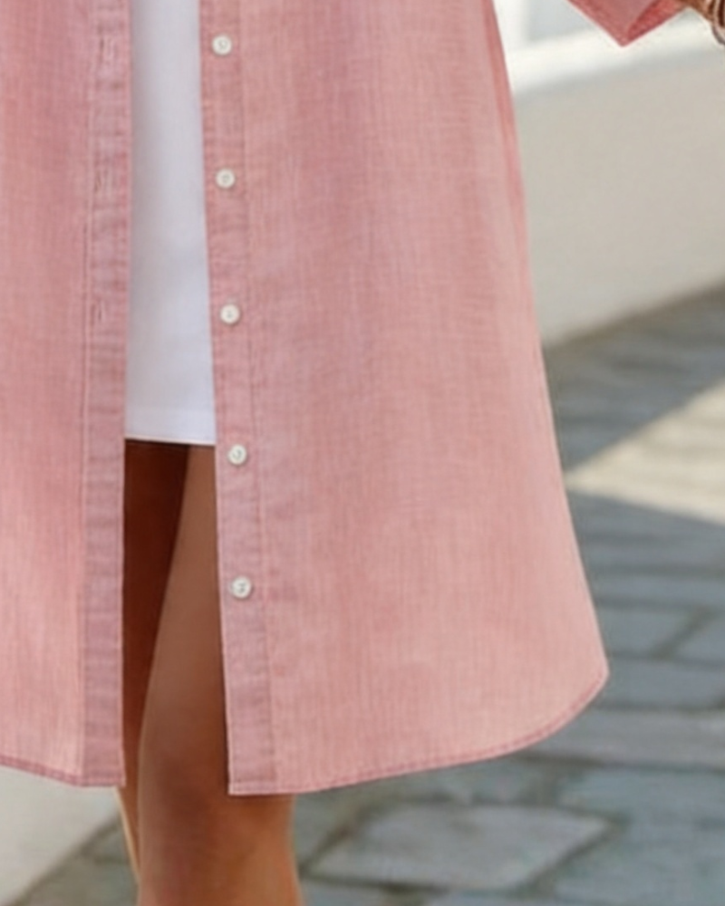 Jurk Rever Knoop Lang Shirt