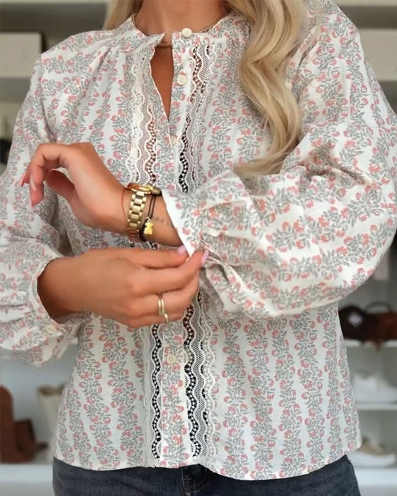 Blouse Knoop Bloemen Print