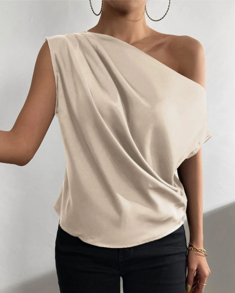 Blouse Effen Kleur Off Schouder Mouwloos