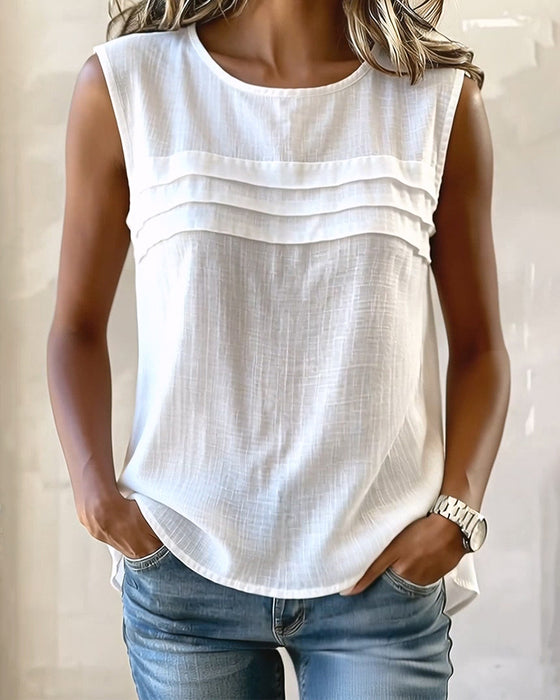 Tanktop Geplooid Mouwenloos Ronde Hals Effen Kleur