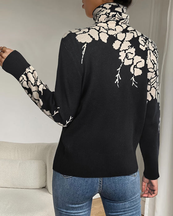 Pullover Hoge Hals Bloemig Jacquard