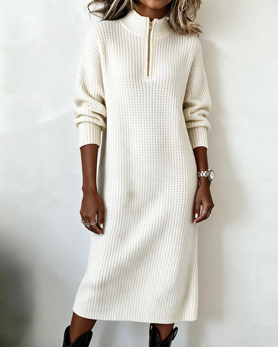 Trui Jurk Half-Zip Turtleneck Effen