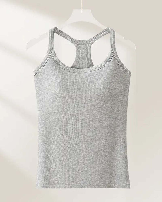 Tanktop Ingebouwde Bh Geribbeld Effen