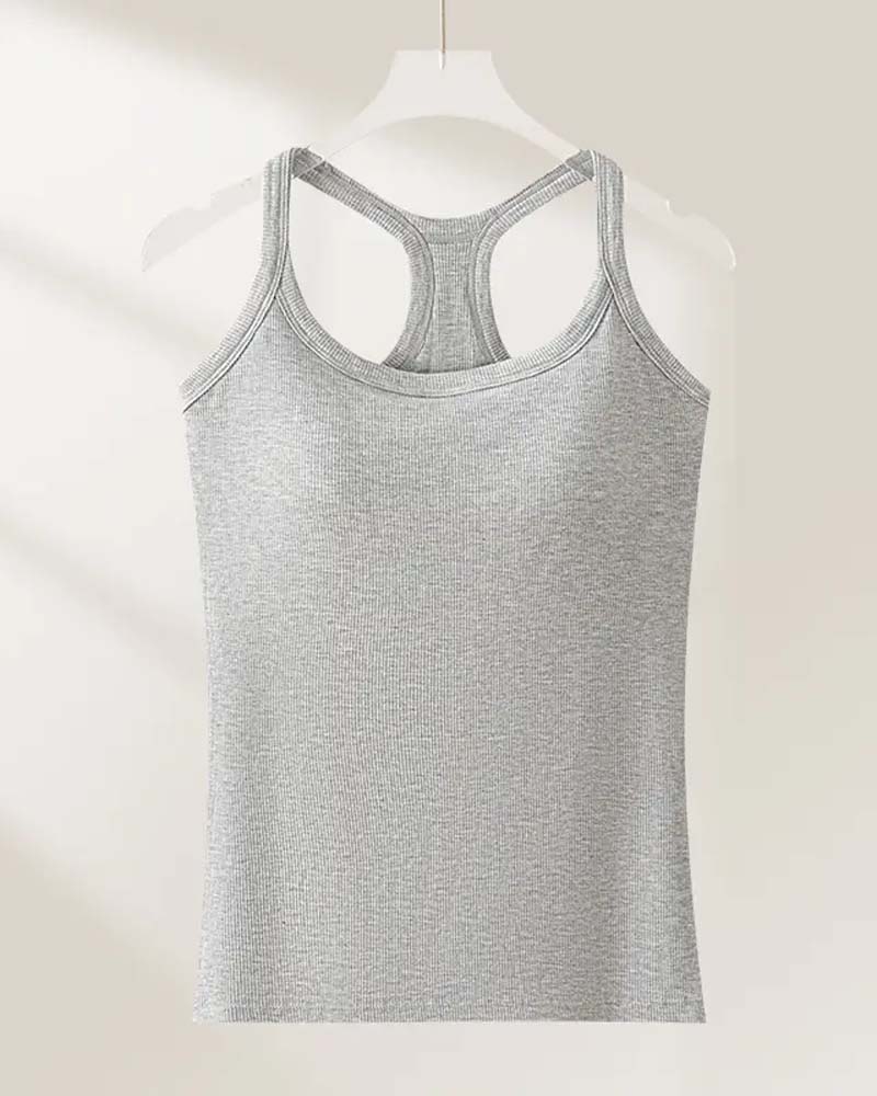 Tanktop Ingebouwde Bh Geribbeld Effen