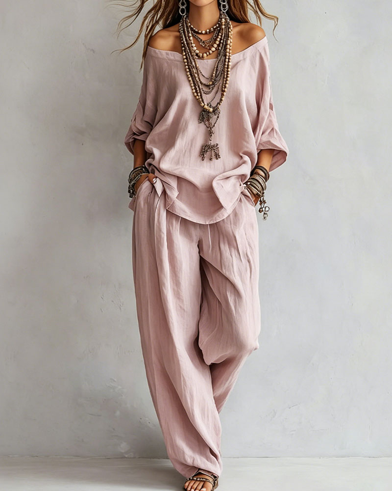 Set Off-Shoulder Wijde Broek Tweedelig