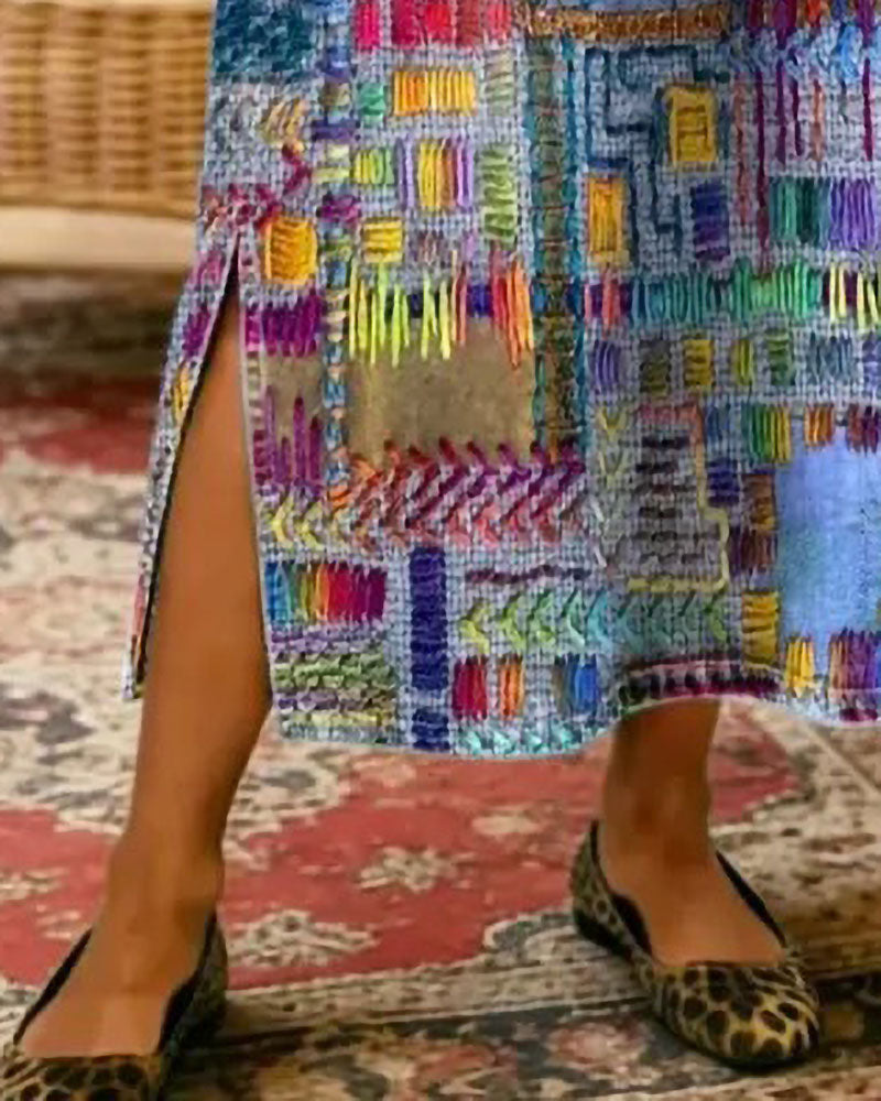 Jurk Kleurrijk Geometrisch Halve Mouw